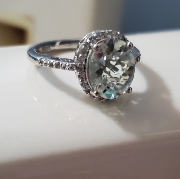 925 SS PRASIOLITE + DIAMOND RING - Picture 7 of 8